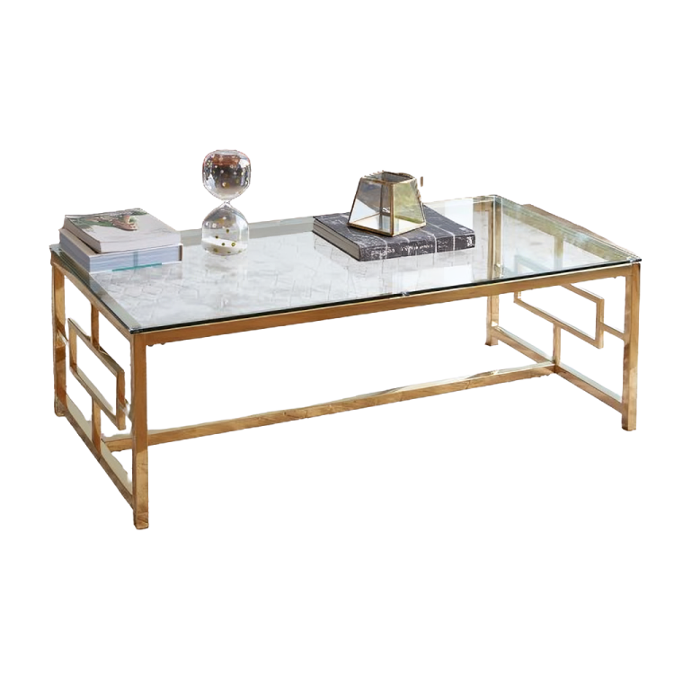 طاولة قهوة مستطيلة بمعدن ذهبي