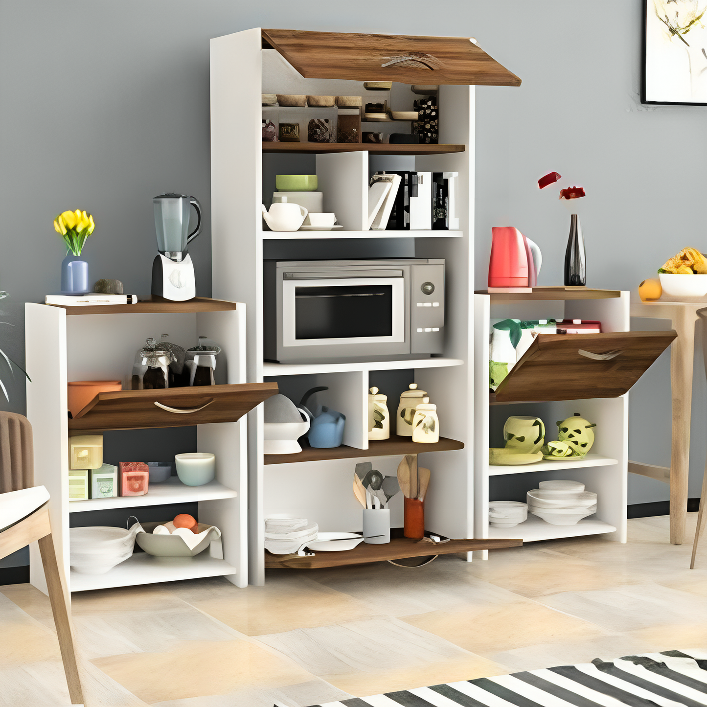 مجموعة وحدات تخزين بأرفف متعددة