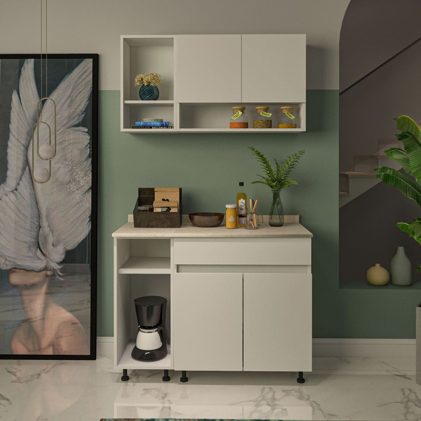 وحدتين مطبخ متعددة الأرفف