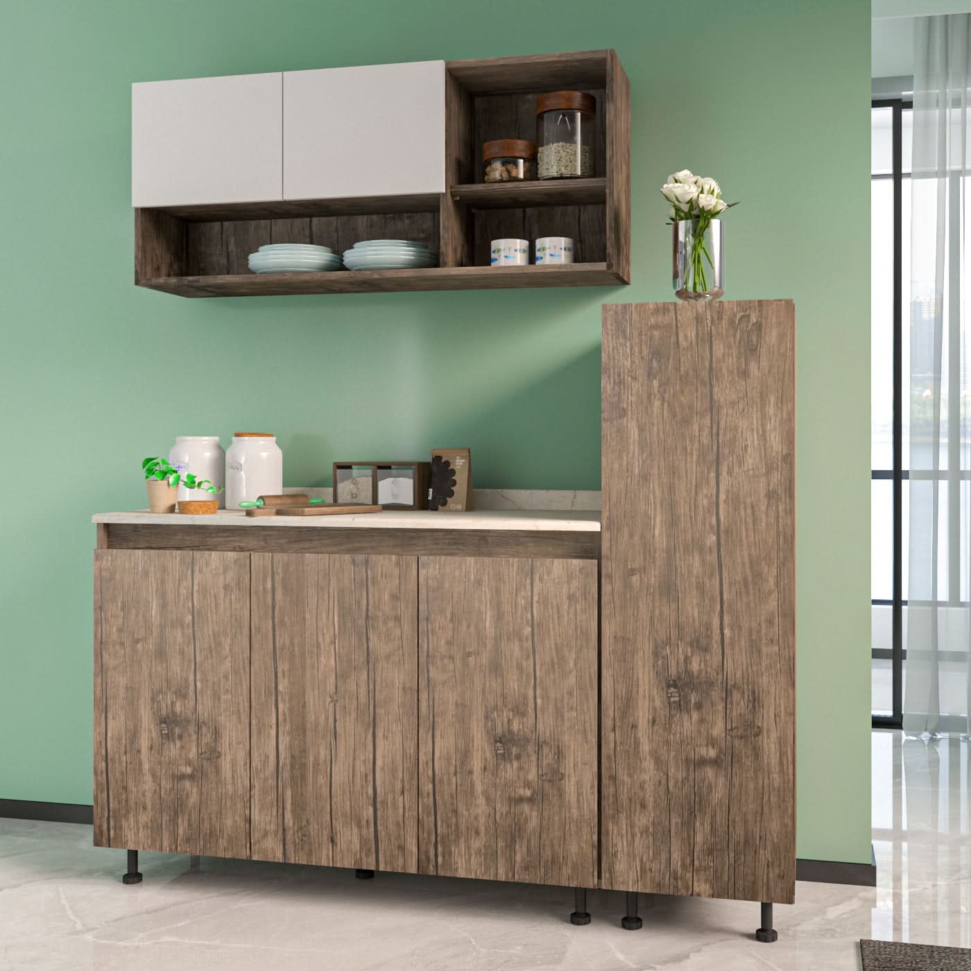 وحدة مطبخ خشبية ثلاثية