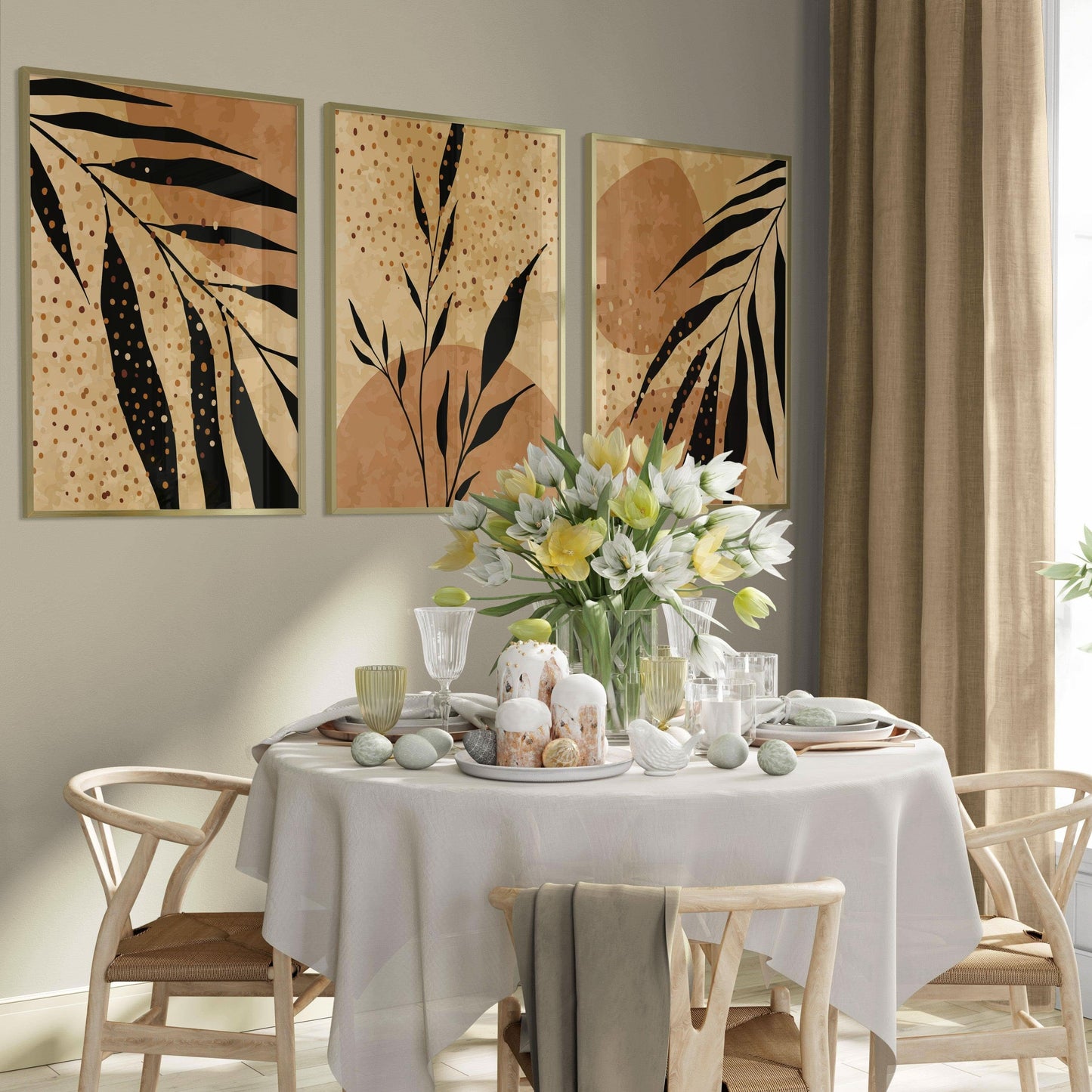 طقم لوحات3 قطع بإطار خشبي 120*60 سم