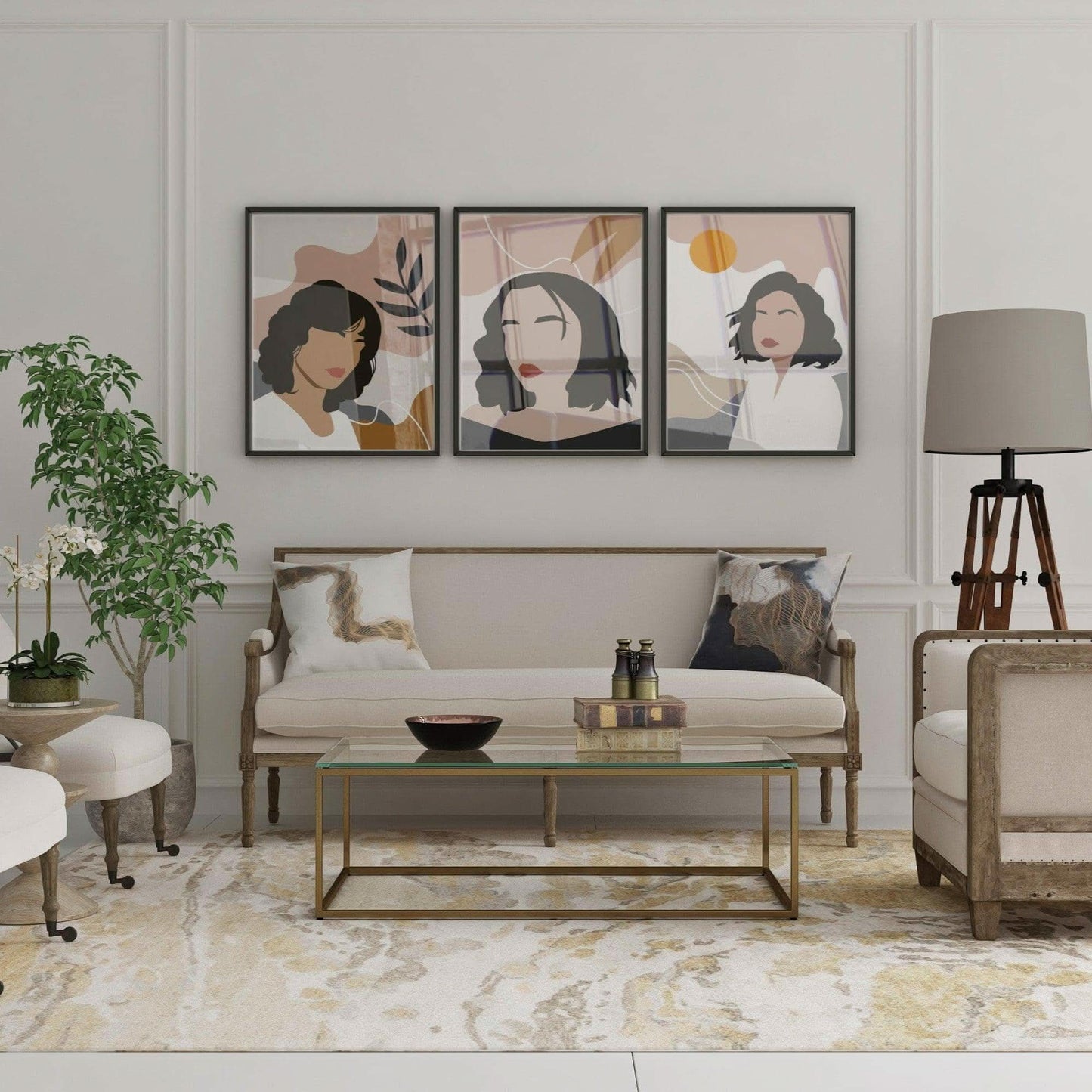 طقم لوحات بإطار خشبي من 3 قطع 120*60 سم