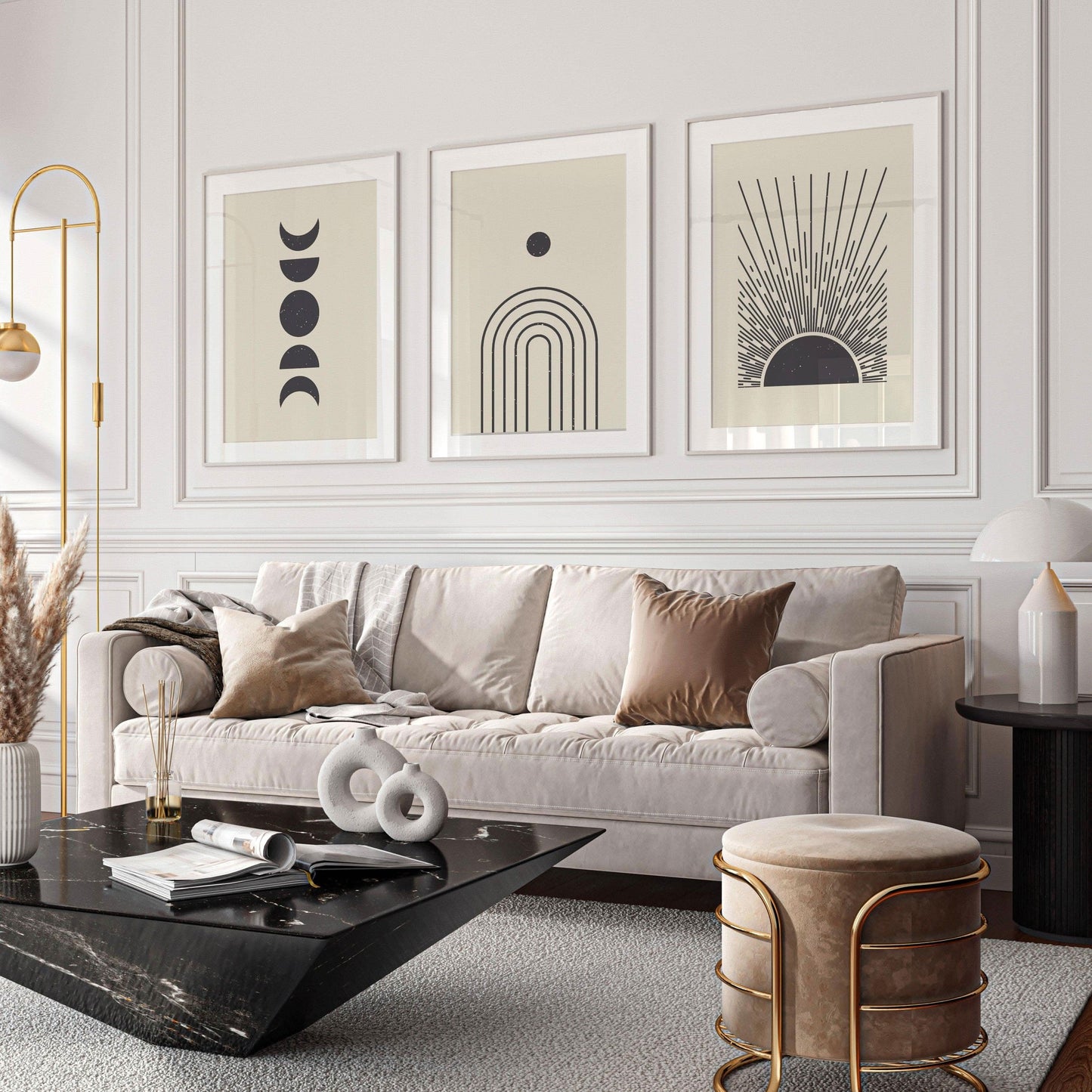 طقم لوحات3 قطع خشب وزجاج 120*60 سم