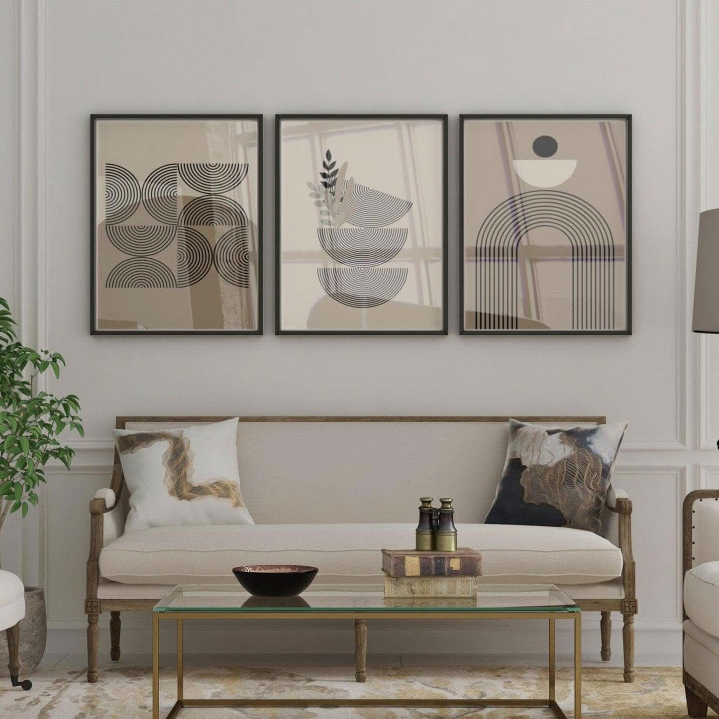 طقم لوحات من 3 قطع بإطار خشبي 120*60 سم