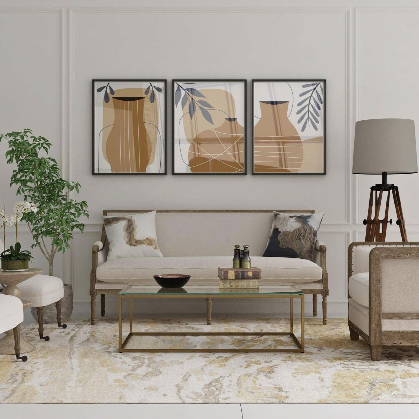 طقم لوحات من 3 قطع بإطار خشبي 120*60 سم