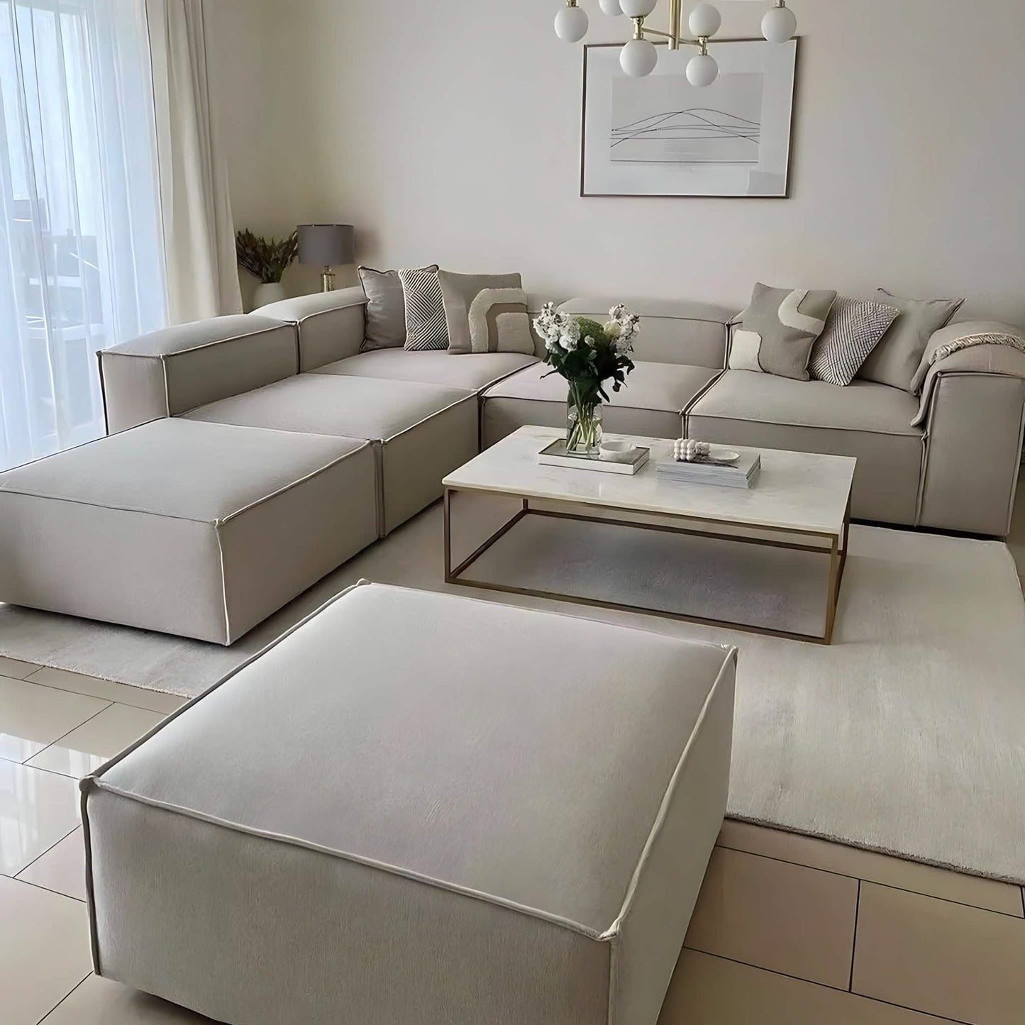 ركنة و 2 بف خشب زان، 295*265*85*75 سم