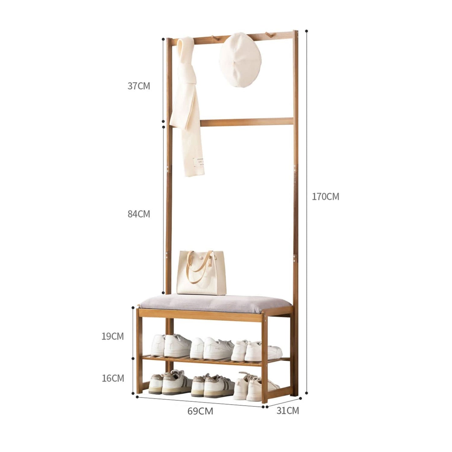 مقعد خشبي للاحذية متعدد الوظائف