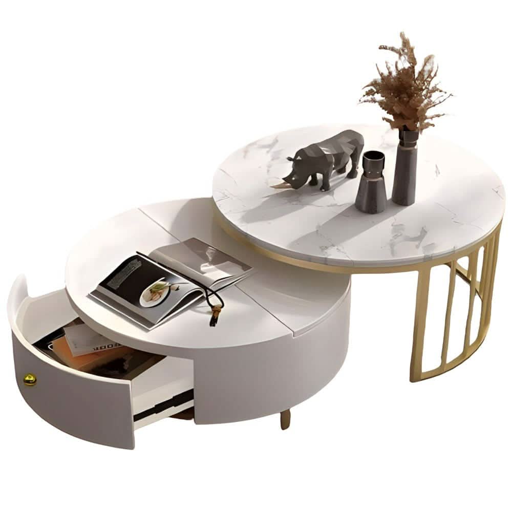 طقم طاولات قهوة أبيض و ذهبي