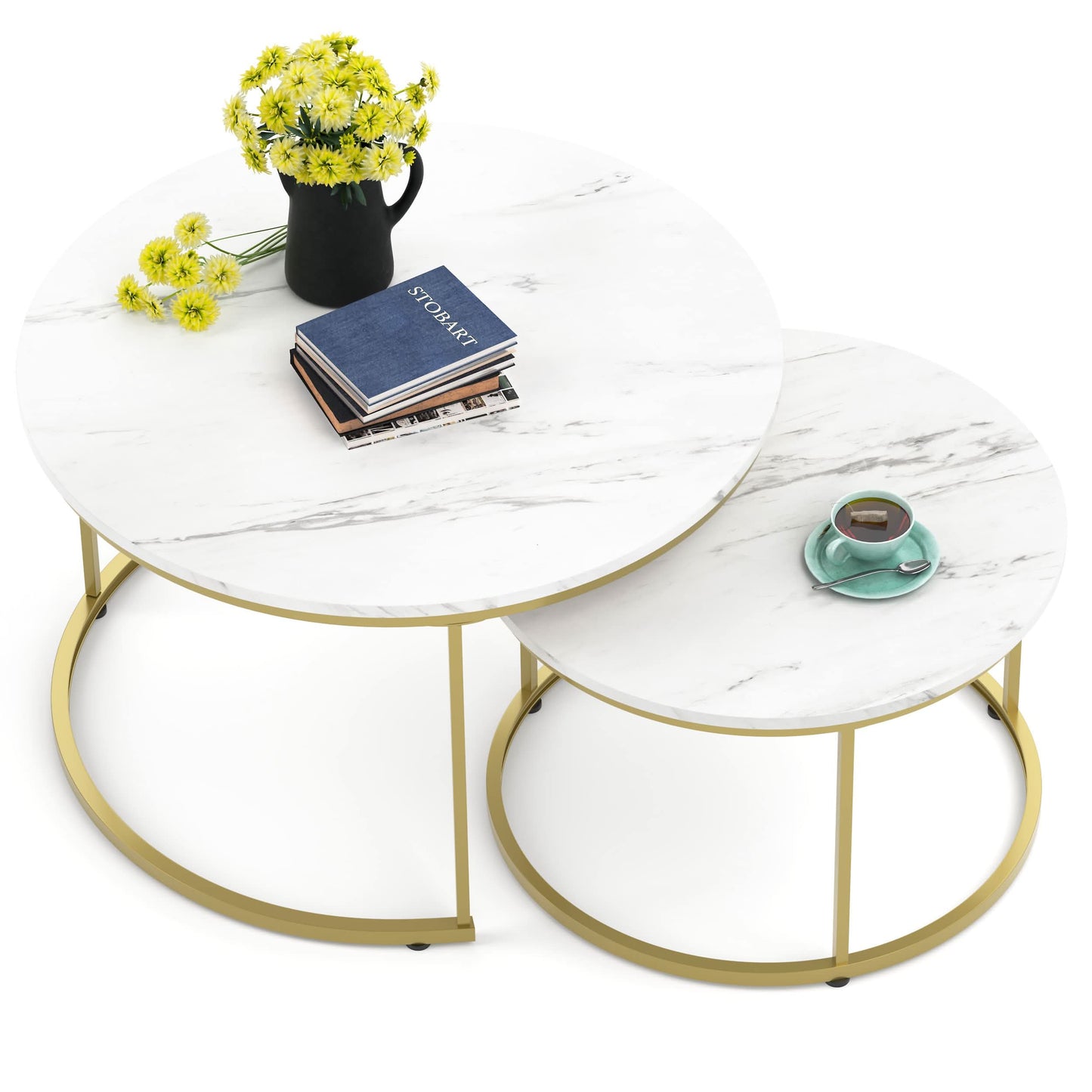 طاولة قهوة دائرية متداخلة مع 2 كرسي