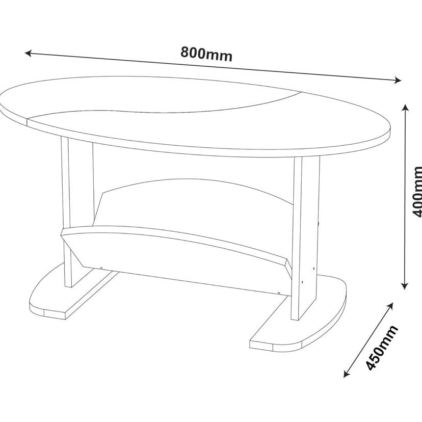 طاولة قهوة بيضاوية الشكل برف تخزين