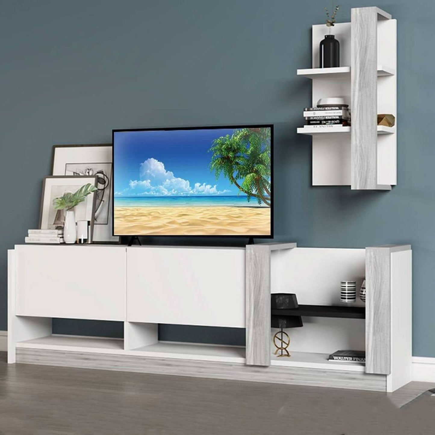 طاولة تلفاز بوحدات تخزين