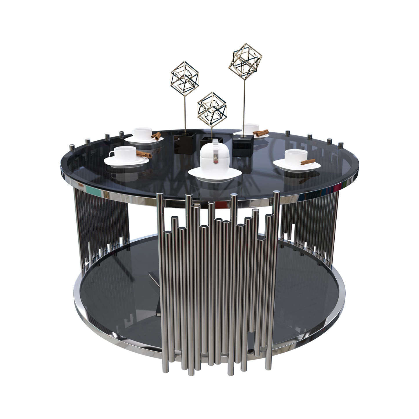 طاولة قهوة دائرية بسطح زجاجي