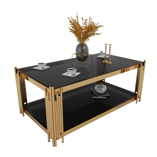 طاولة قهوة بمستطيلة زوايا ذهبي