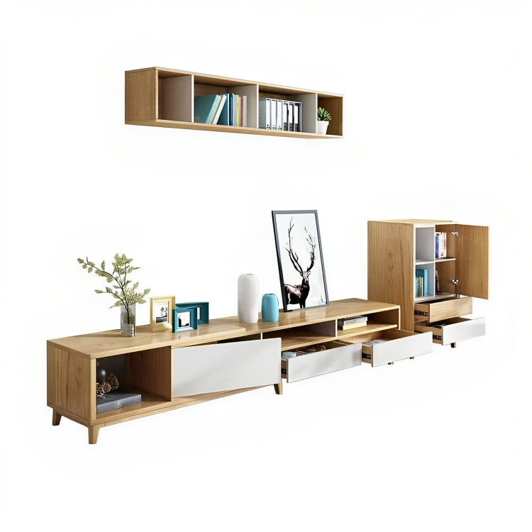 طقم طاولة تلفاز وخزينة جانبية وعلوية