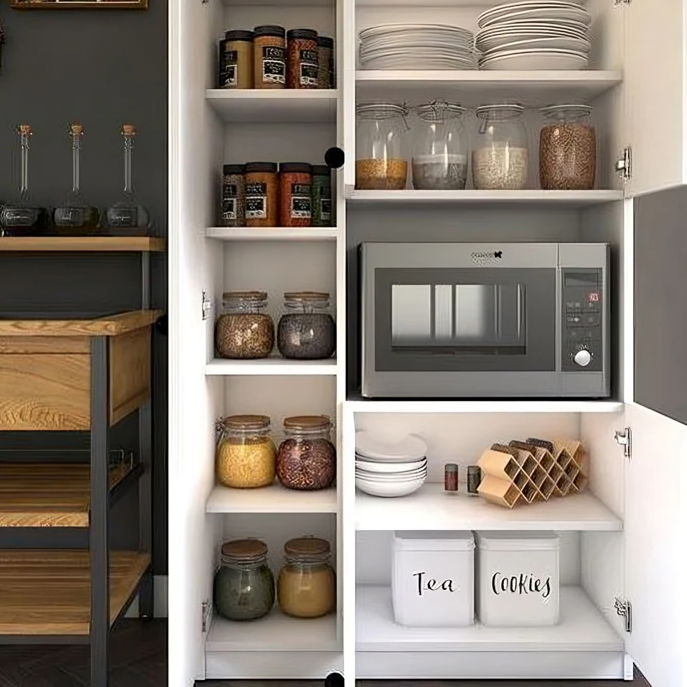 وحدة تخزين مطبخ بأرفف داخلية متنوعة