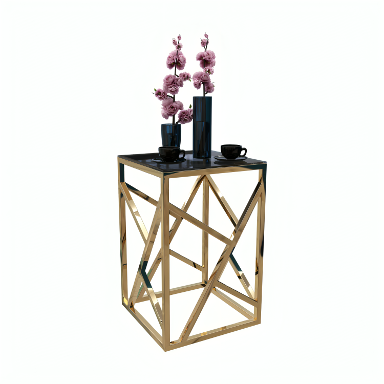 طاولةجانبية بهيكل معدني بسطح زجاج