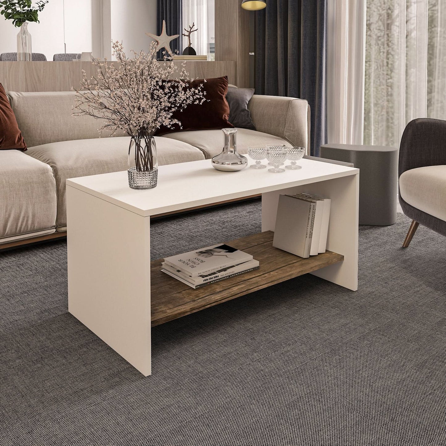 طاولة قهوة مزدوجة الأرفف