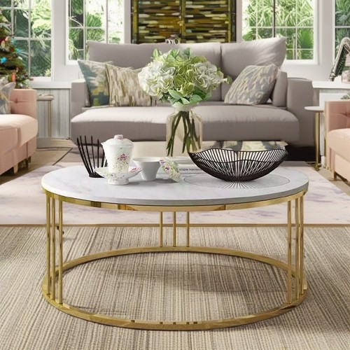 طاولة قهوة دائرية بقاعدة معدنية