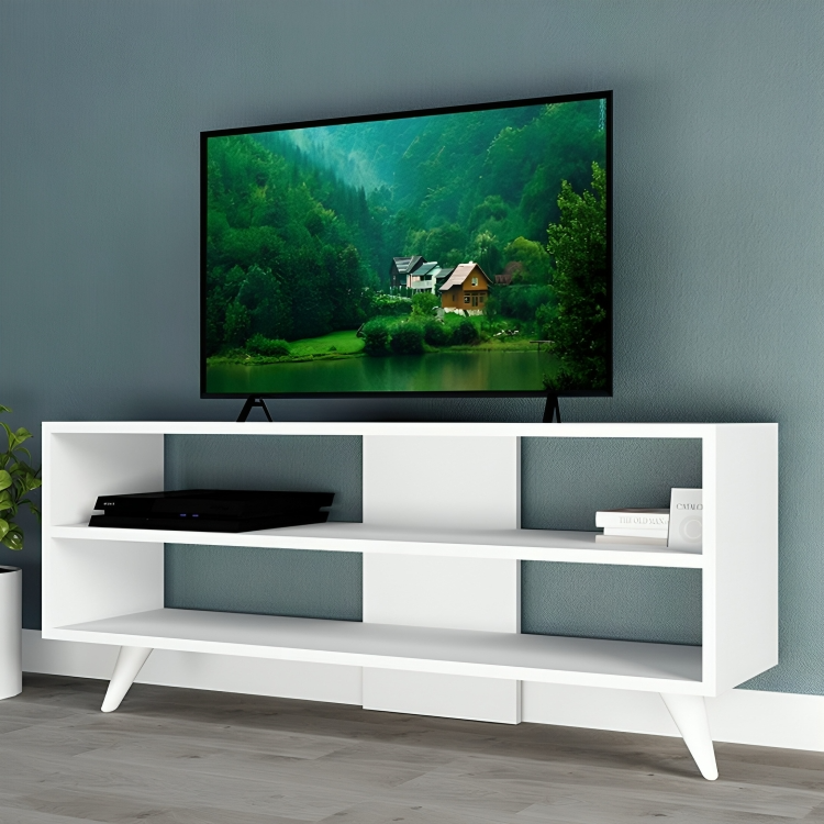 طاولة تلفاز بأرجل خشبية