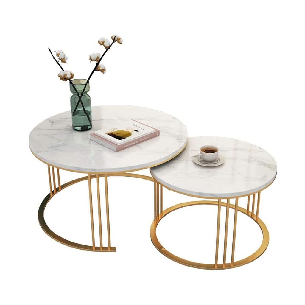 طاولة قهوة دائرية متداخلة بسطح رخام