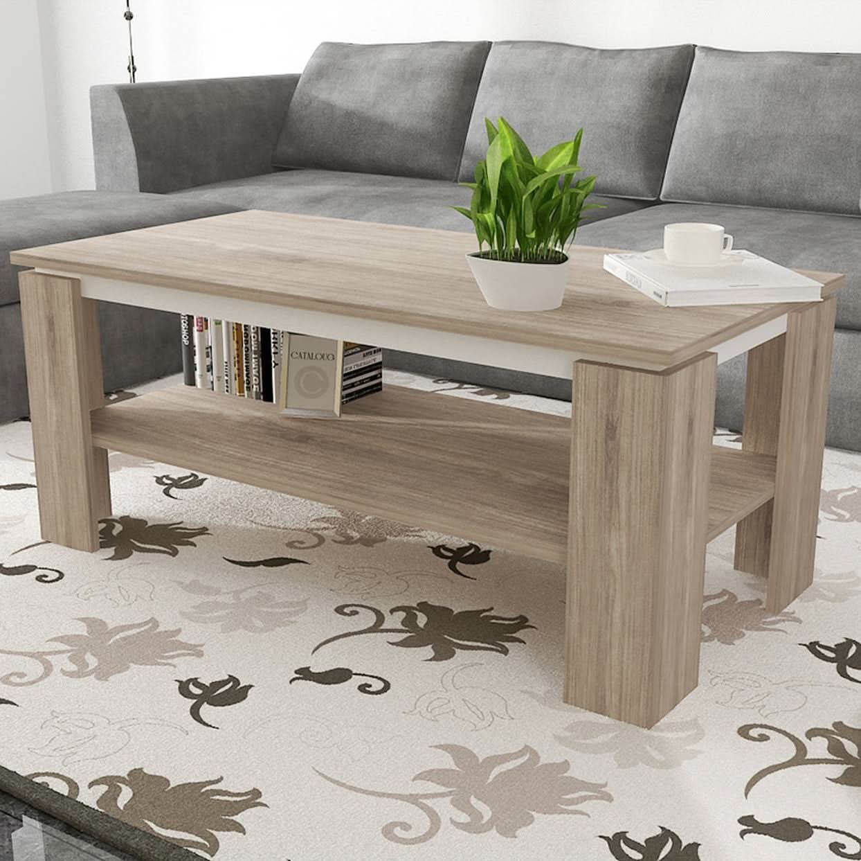 طاولة خشبية برف