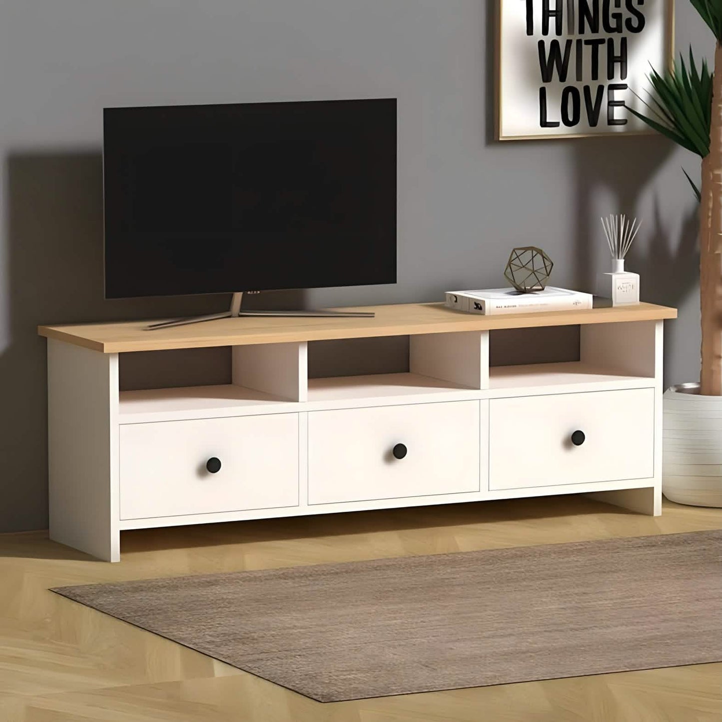 ترابيزة تليفزيون خشب ام دي اف، 130*32*55 سم