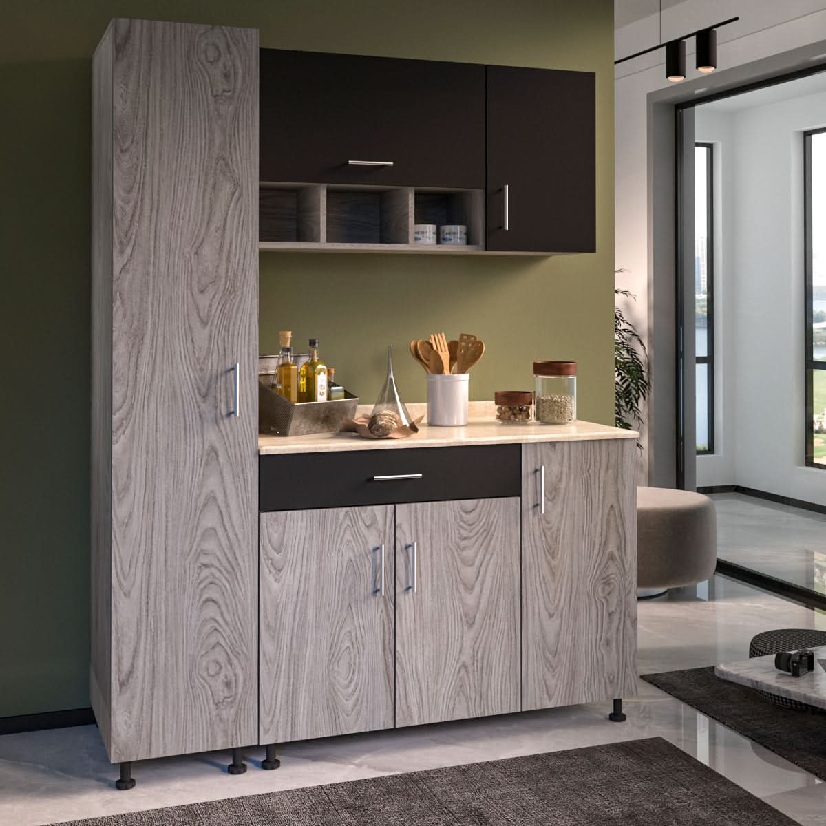 وحدة مطبخ خشبية