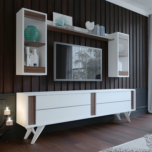 طاولة تلفاز مع وحدة علوية 