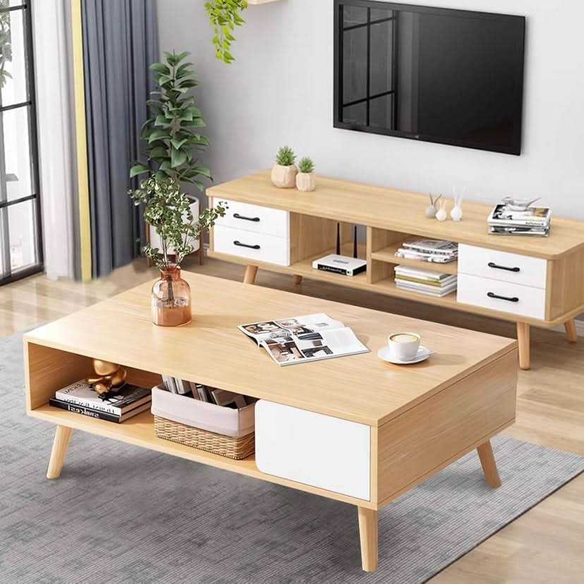 طاولة قهوة مربعة مع رف 