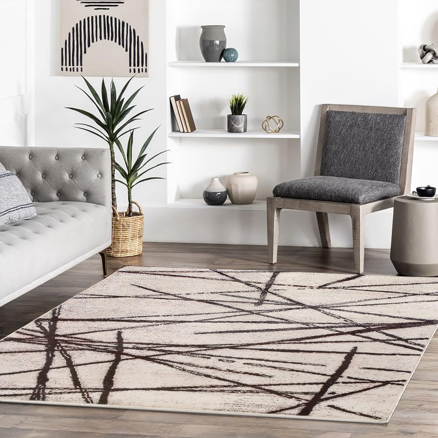 سجادة أرضية لون بيج و أسود 