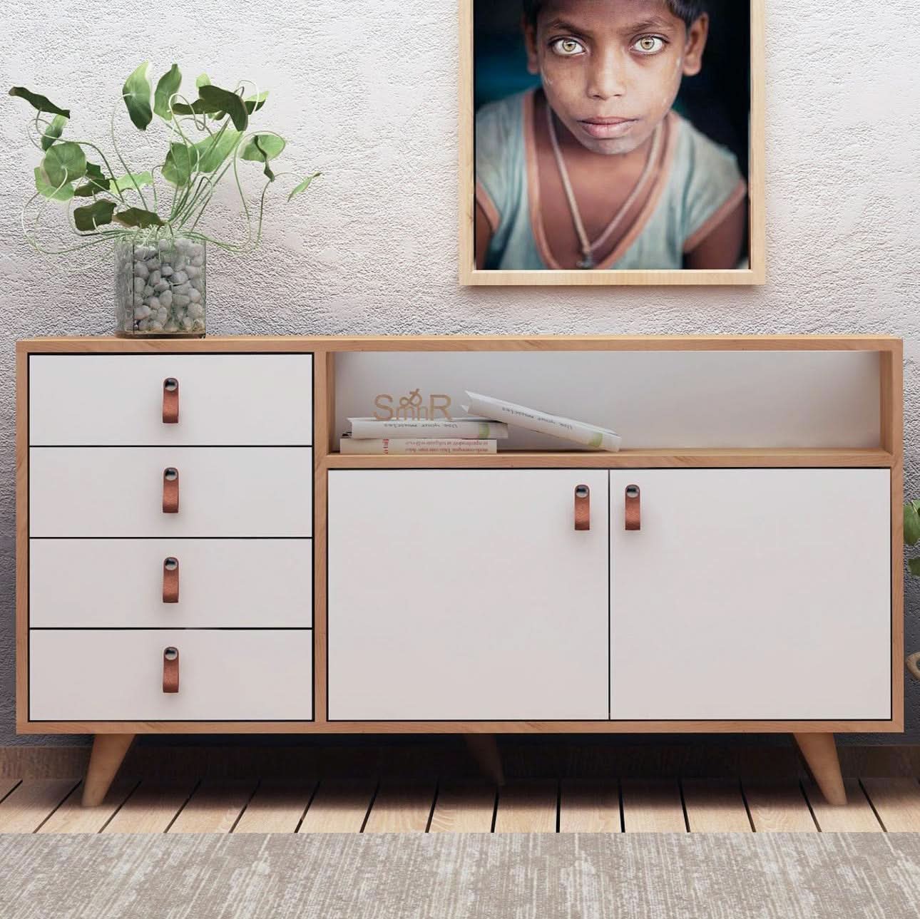 بوفيه خشبي بأدرج جانبية 