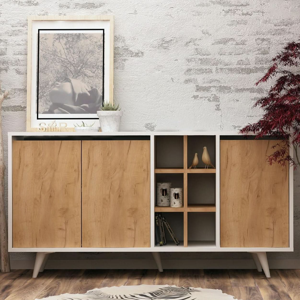 بوفيه خشبي بوحدات تخزين 