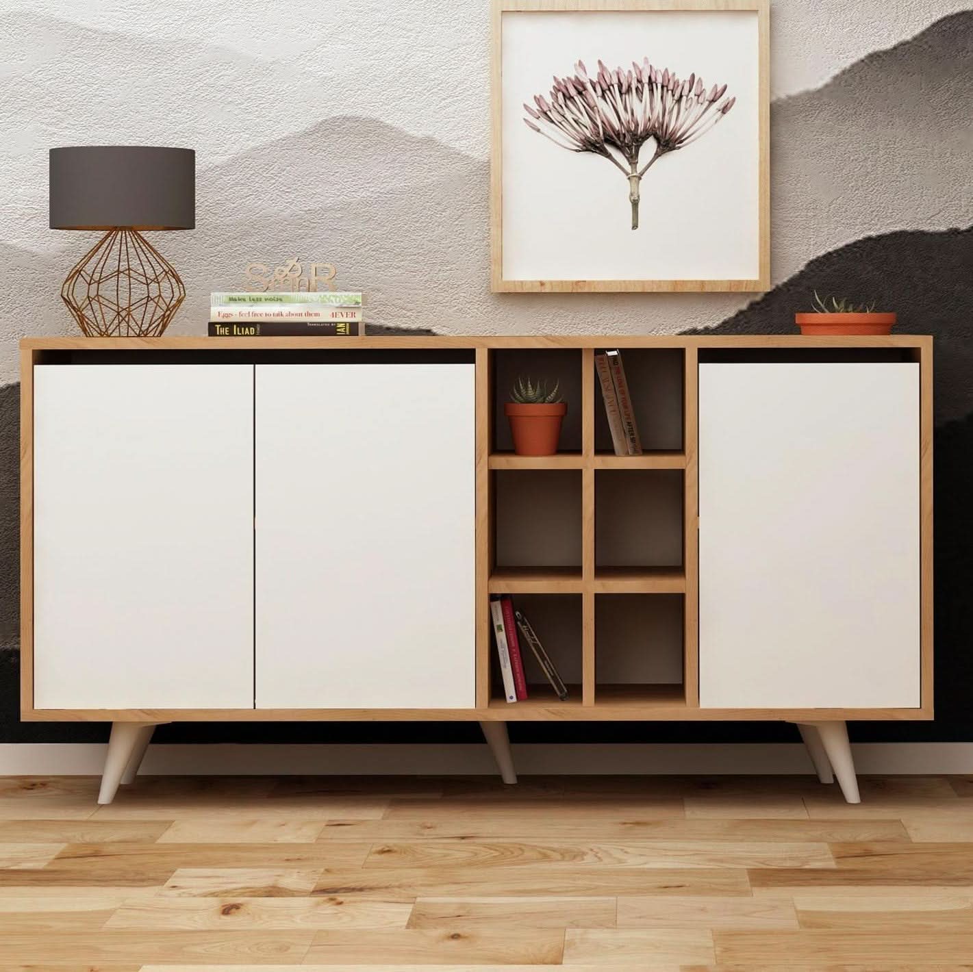 بوفيه خشبي بوحدات تخزين 