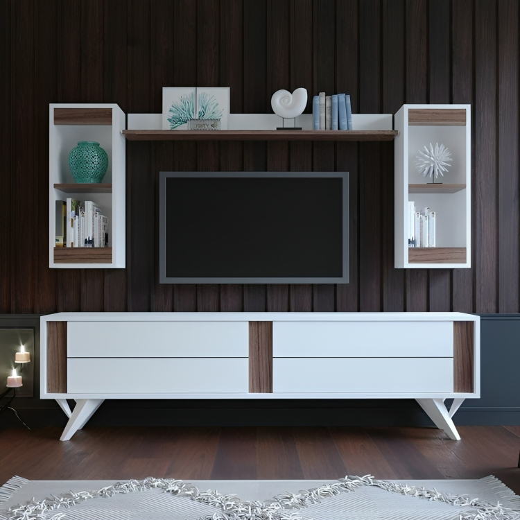 طاولة تلفاز مع وحدة علوية 