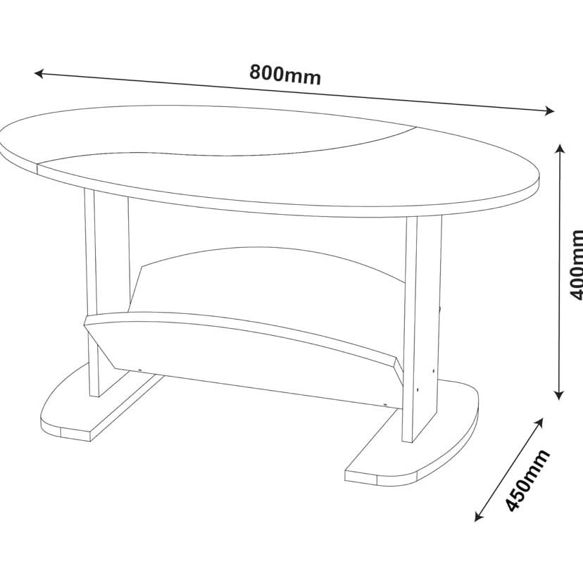 طاولة قهوة بيضاوية الشكل برف تخزين 