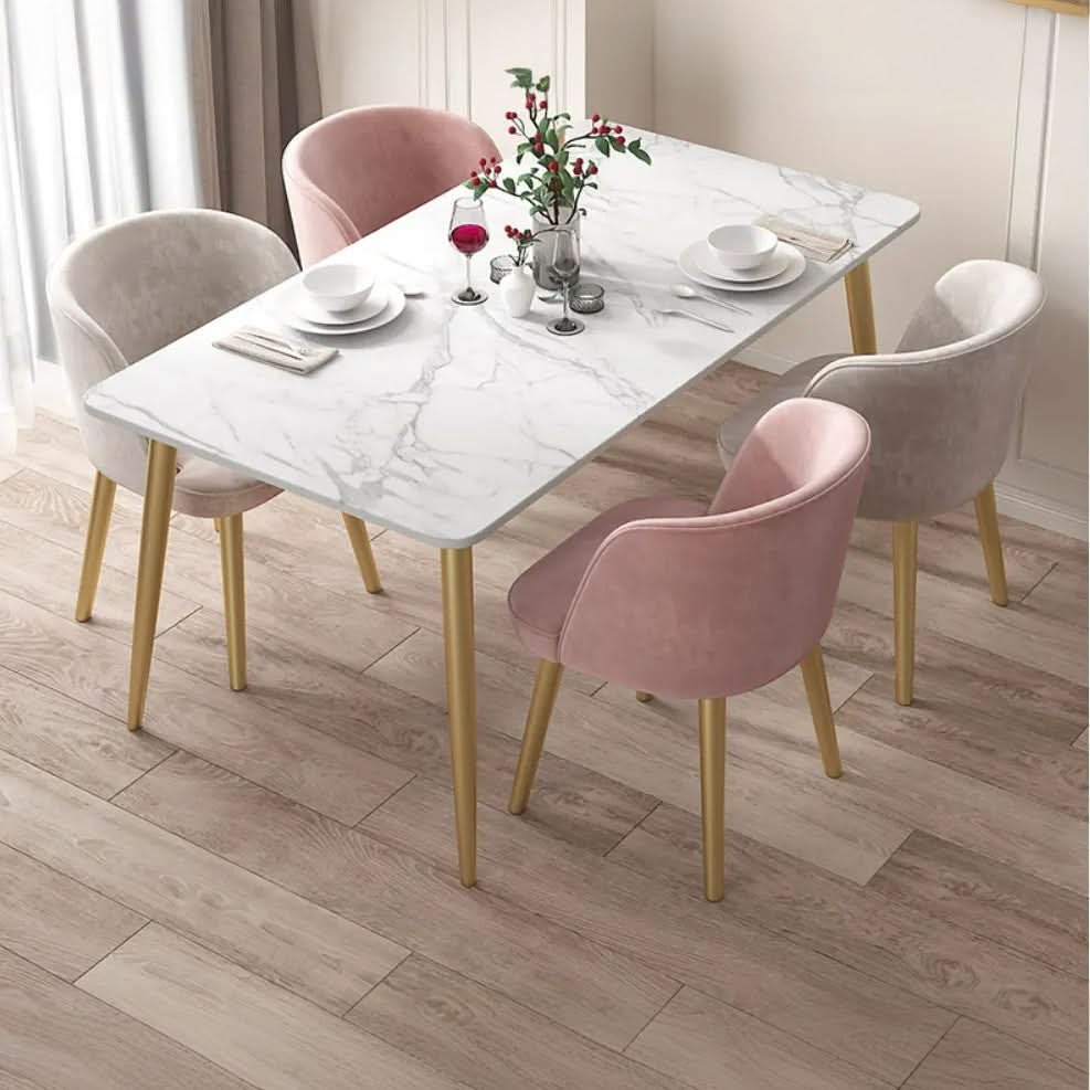 طاولة سفرة بأرجل معدنية وسطح رخام 