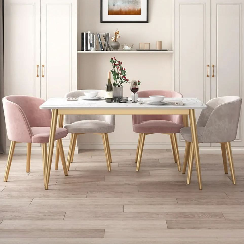 طاولة سفرة بأرجل معدنية وسطح رخام 