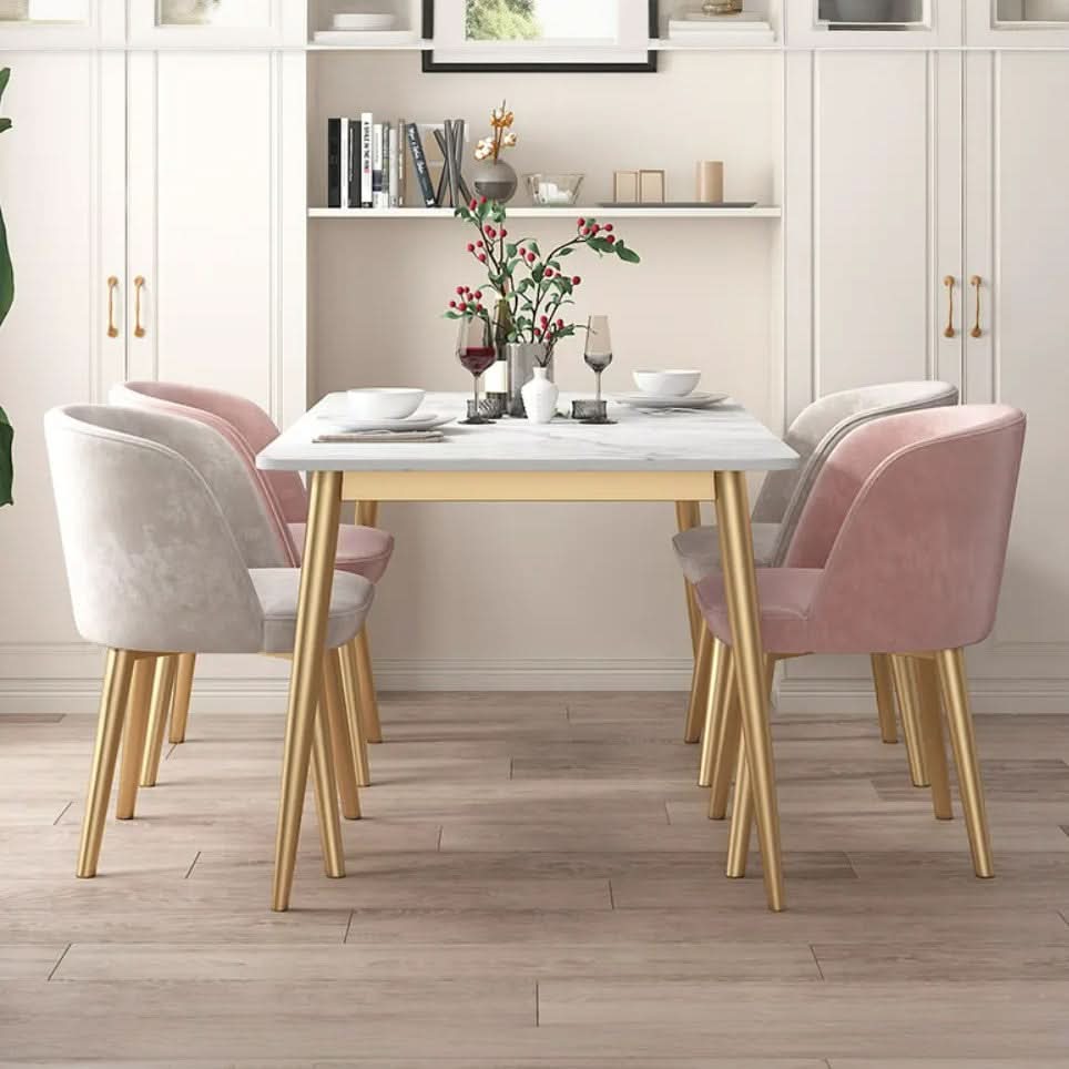 طاولة سفرة بأرجل معدنية وسطح رخام 