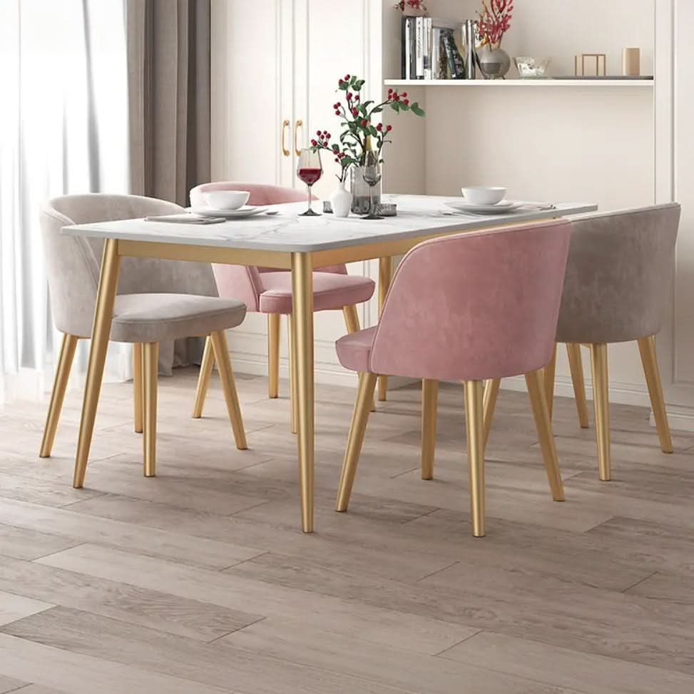 طاولة سفرة بأرجل معدنية وسطح رخام 