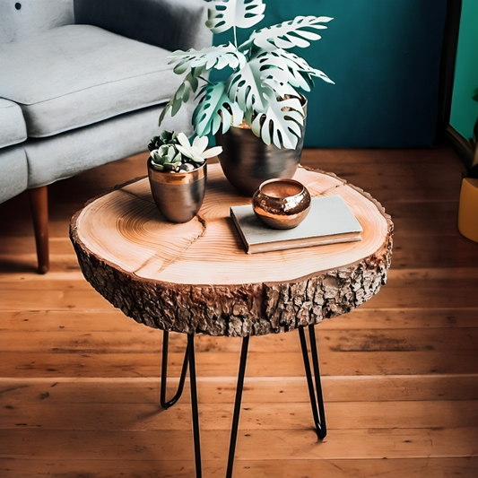 طاولة جانبية خشب طبيعي فاخر 